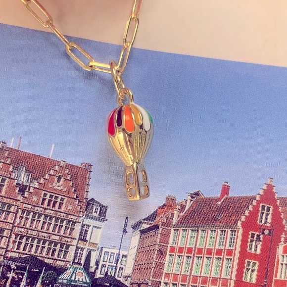 Marshmallow Moon Jewelry - Over the Rainbow Gold Hot Air Balloon Necklace